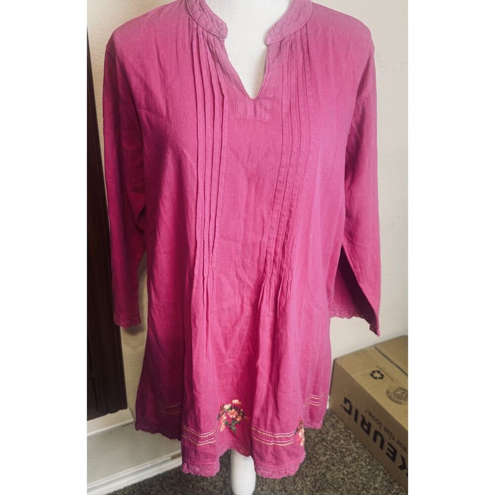 Guatemalan Cotton tunic Top Pink embroidered Resort Wear Hand Made Artisan